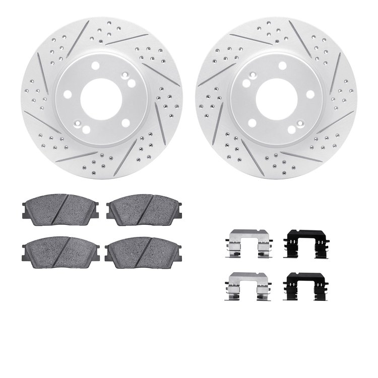 2512-03061 Geoperformance Drilled/Slotted Rotors w/5000 Advanced Brake Pads Kit & Hardware, Fits Select Kia/Hyundai/Genesis, Pos