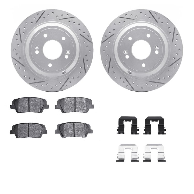 2512-03063 Geoperformance Drilled/Slotted Rotors w/5000 Advanced Brake Pads Kit & Hardware, 2009-2009 Kia/Hyundai/Genesis, Posit