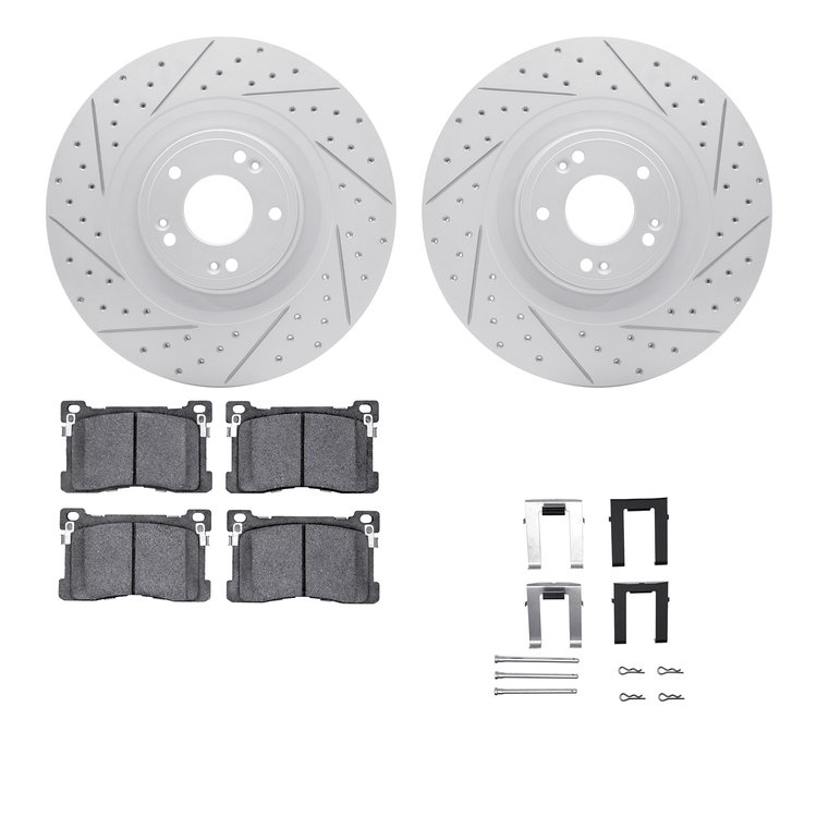 2512-03066 Geoperformance Drilled/Slotted Rotors w/5000 Advanced Brake Pads Kit & Hardware, 2012-2017 Kia/Hyundai/Genesis, Posit