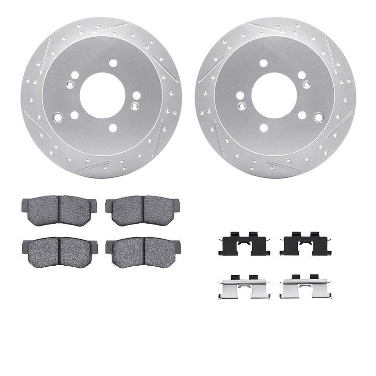 2512-03072 Geoperformance Drilled/Slotted Rotors w/5000 Advanced Brake Pads Kit & Hardware, 2001-2010 Kia/Hyundai/Genesis, Posit