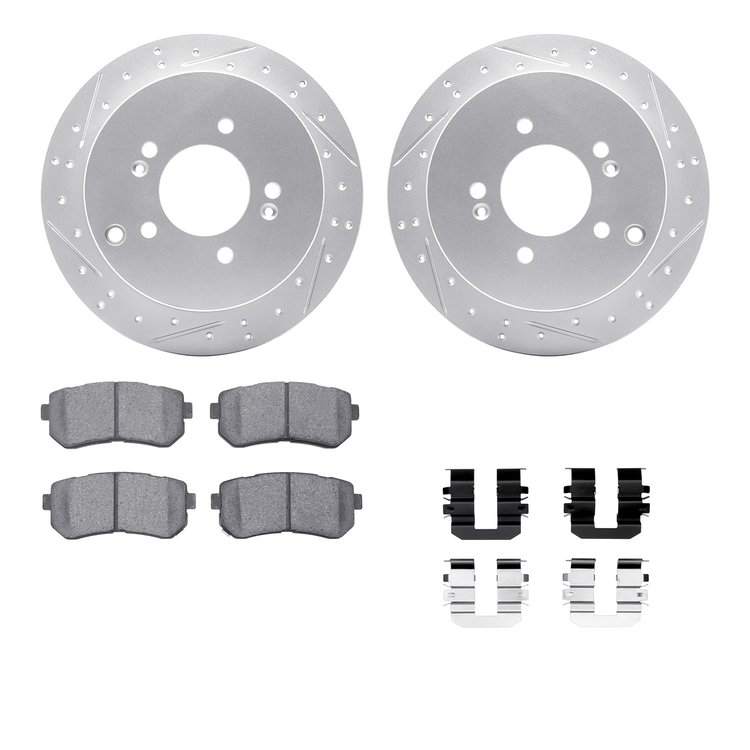2512-03073 Geoperformance Drilled/Slotted Rotors w/5000 Advanced Brake Pads Kit & Hardware, 2010-2016 Kia/Hyundai/Genesis, Posit