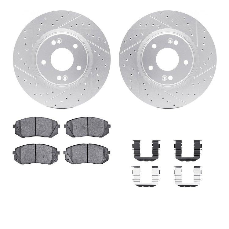 2512-03080 Geoperformance Drilled/Slotted Rotors w/5000 Advanced Brake Pads Kit & Hardware, 2015-2015 Kia/Hyundai/Genesis, Posit