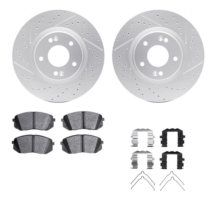 2512-03081 Geoperformance Drilled/Slotted Rotors w/5000 Advanced Brake Pads Kit & Hardware, Fits Select Kia/Hyundai/Genesis, Pos