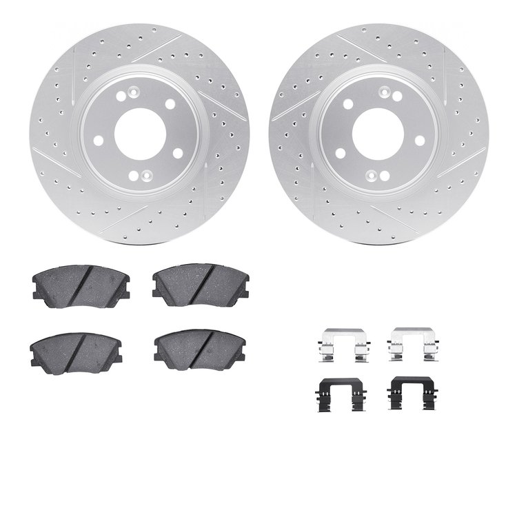 2512-03084 Geoperformance Drilled/Slotted Rotors w/5000 Advanced Brake Pads Kit & Hardware, Fits Select Kia/Hyundai/Genesis, Pos
