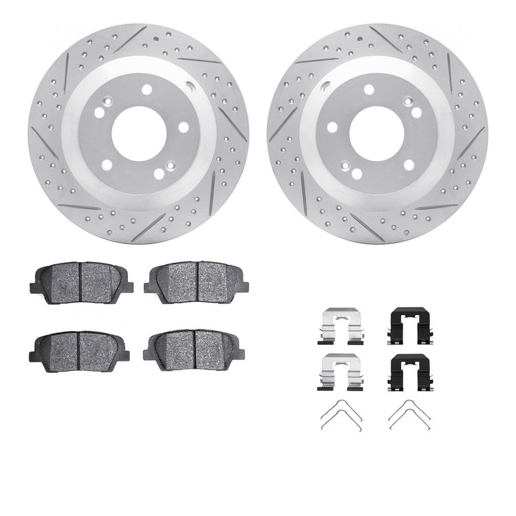 2512-03088 Geoperformance Drilled/Slotted Rotors w/5000 Advanced Brake Pads Kit & Hardware, 2010-2019 Kia/Hyundai/Genesis, Posit