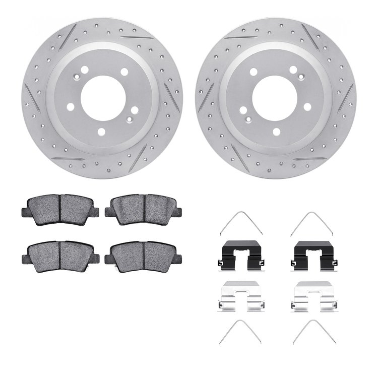 2512-03090 Geoperformance Drilled/Slotted Rotors w/5000 Advanced Brake Pads Kit & Hardware, Fits Select Kia/Hyundai/Genesis, Pos