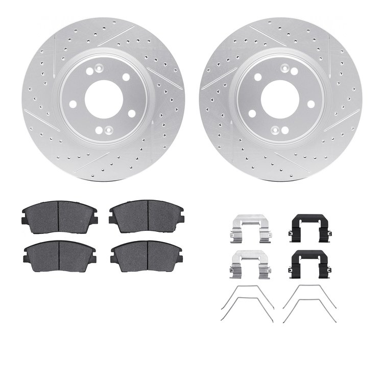 2512-03091 Geoperformance Drilled/Slotted Rotors w/5000 Advanced Brake Pads Kit & Hardware, Fits Select Kia/Hyundai/Genesis, Pos