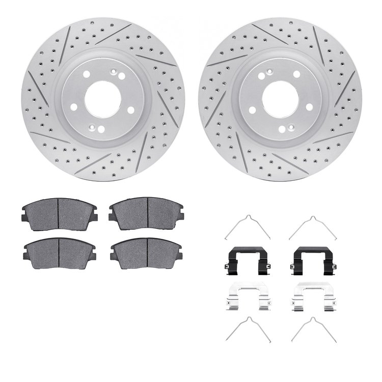 2512-03092 Geoperformance Drilled/Slotted Rotors w/5000 Advanced Brake Pads Kit & Hardware, Fits Select Kia/Hyundai/Genesis, Pos