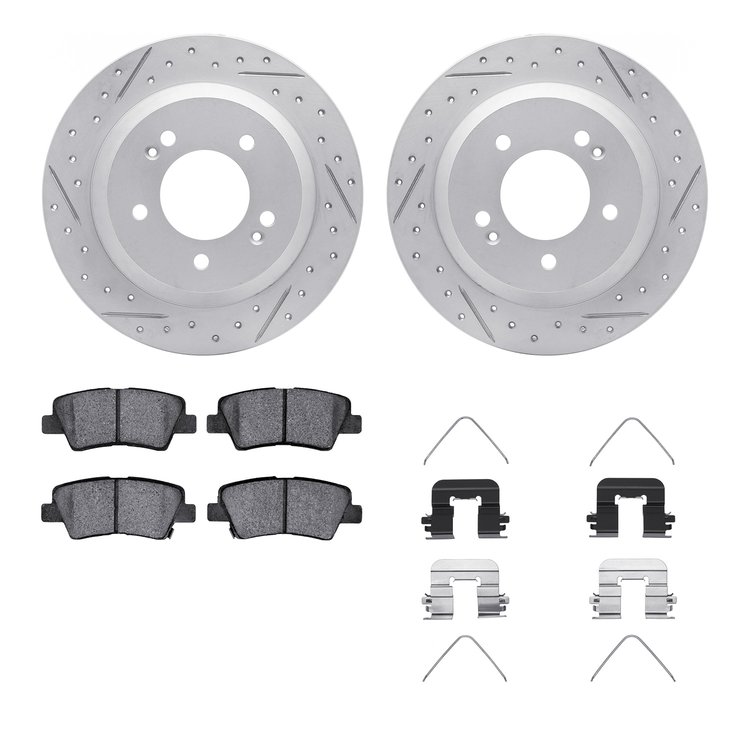 2512-03094 Geoperformance Drilled/Slotted Rotors w/5000 Advanced Brake Pads Kit & Hardware, Fits Select Kia/Hyundai/Genesis, Pos