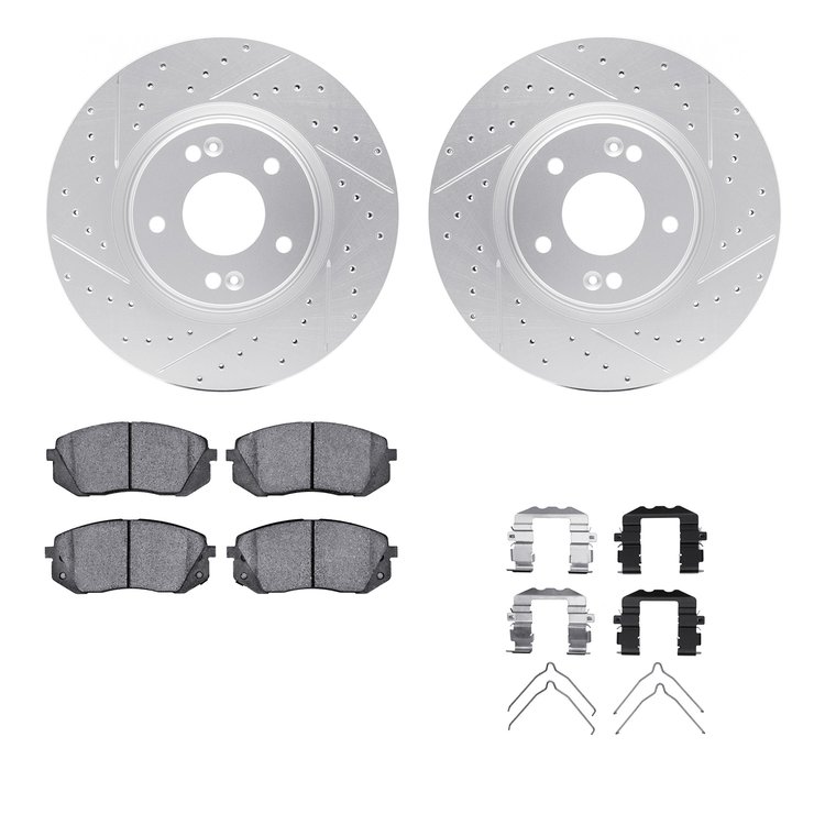 2512-03095 Geoperformance Drilled/Slotted Rotors w/5000 Advanced Brake Pads Kit & Hardware, Fits Select Kia/Hyundai/Genesis, Pos