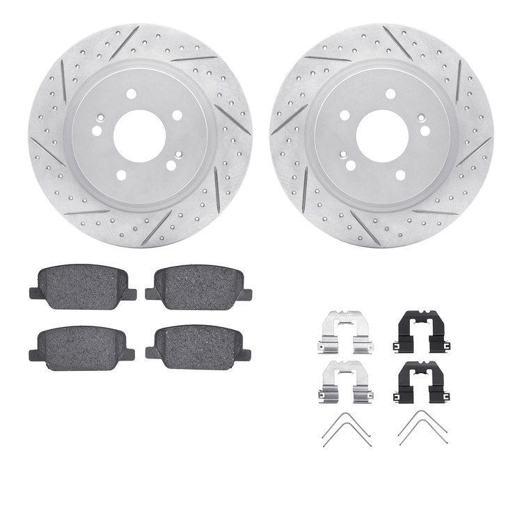 2512-03097 Geoperformance Drilled/Slotted Rotors w/5000 Advanced Brake Pads Kit & Hardware, Fits Select Kia/Hyundai/Genesis, Pos
