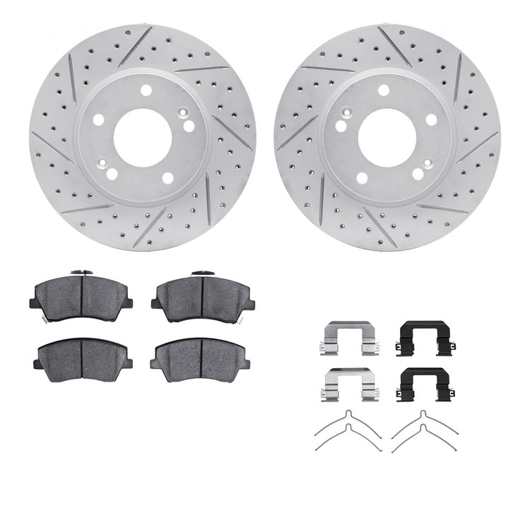 2512-03098 Geoperformance Drilled/Slotted Rotors w/5000 Advanced Brake Pads Kit & Hardware, Fits Select Kia/Hyundai/Genesis, Pos