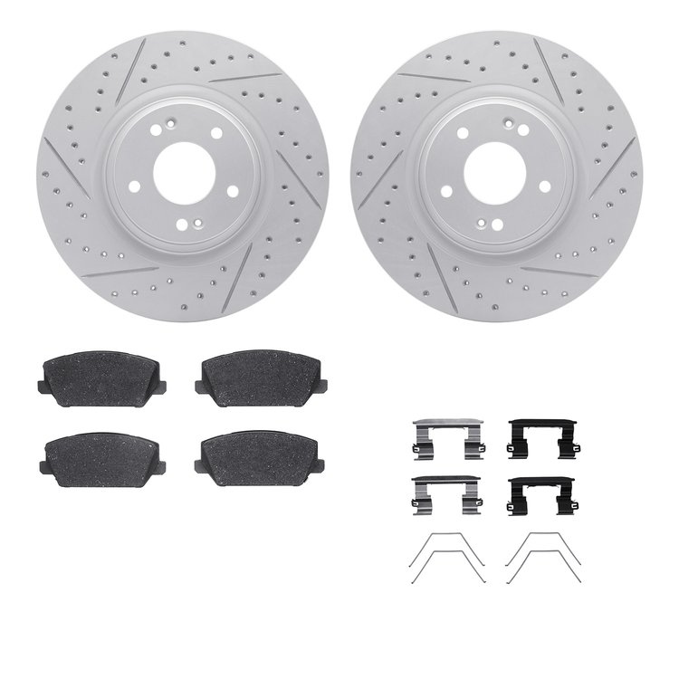 2512-03284 Geoperformance Drilled/Slotted Rotors w/5000 Advanced Brake Pads Kit & Hardware, Fits Select Kia/Hyundai/Genesis, Pos