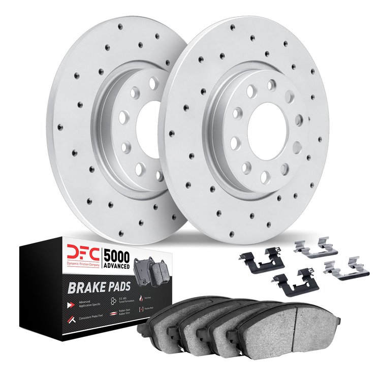 2512-03286 Geoperformance Drilled Brake Rotors w/5000 Advanced Brake Pads Kit & Hardware, Fits Select Kia/Hyundai/Genesis, Posit