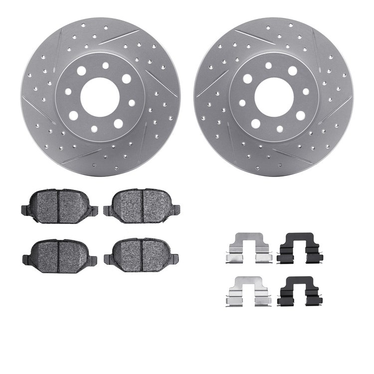 2512-07004 Geoperformance Drilled/Slotted Rotors w/5000 Advanced Brake Pads Kit & Hardware, 2013-2019 Mopar, Position: Rear
