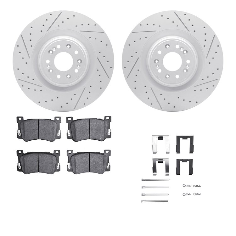 2512-10000 Geoperformance Drilled/Slotted Rotors w/5000 Advanced Brake Pads Kit & Hardware, Fits Select Kia/Hyundai/Genesis, Pos