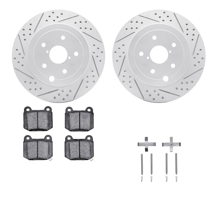2512-13015 Geoperformance Drilled/Slotted Rotors w/5000 Advanced Brake Pads Kit & Hardware, 2008-2020 Subaru, Position: Rear