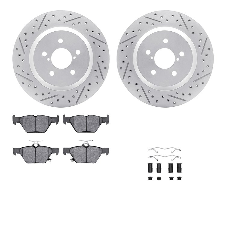 2512-13040 Geoperformance Drilled/Slotted Rotors w/5000 Advanced Brake Pads Kit & Hardware, Fits Select Subaru, Position: Rear
