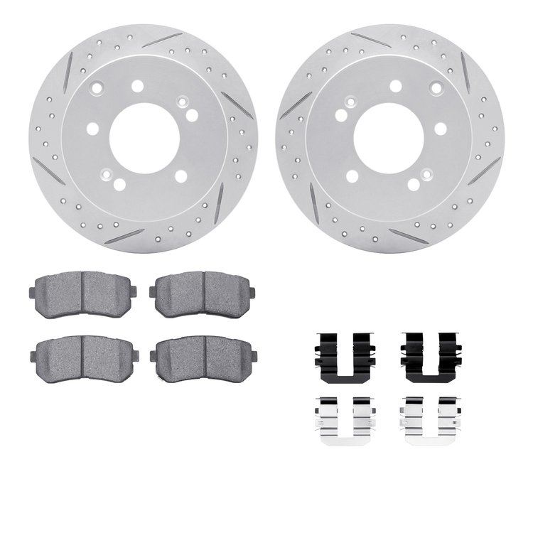 2512-21007 Geoperformance Drilled/Slotted Rotors w/5000 Advanced Brake Pads Kit & Hardware, 2010-2013 Kia/Hyundai/Genesis, Posit