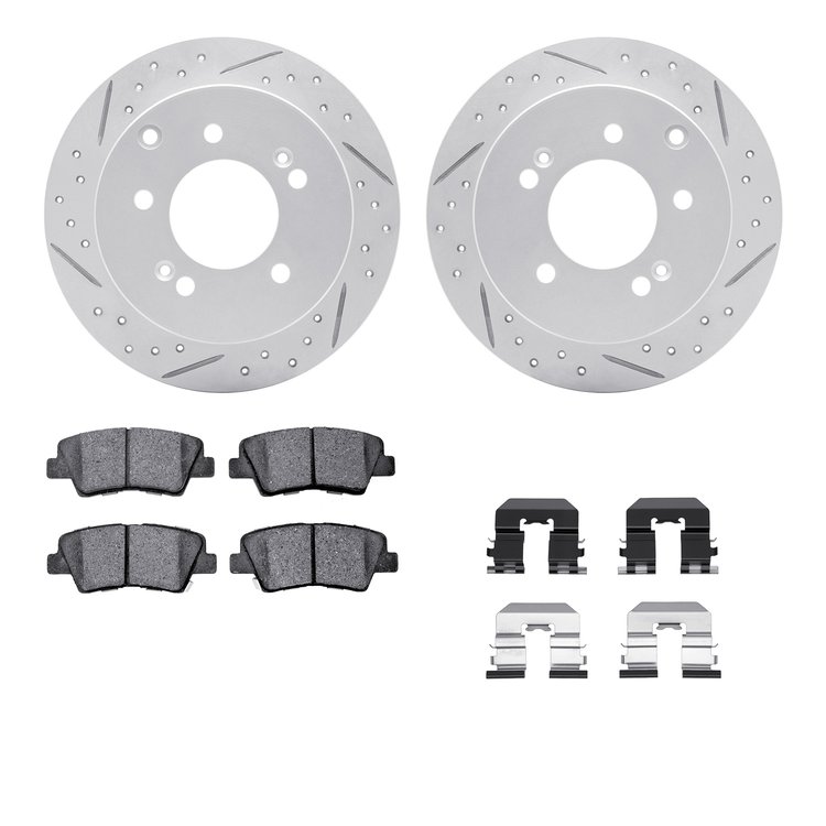 2512-21008 Geoperformance Drilled/Slotted Rotors w/5000 Advanced Brake Pads Kit & Hardware, 2010-2013 Kia/Hyundai/Genesis, Posit