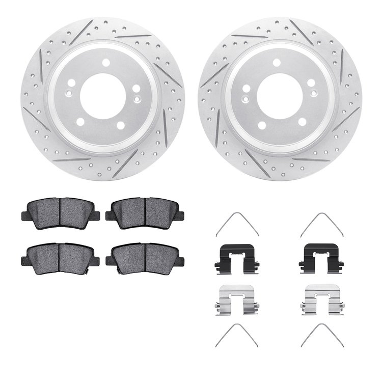 2512-21009 Geoperformance Drilled/Slotted Rotors w/5000 Advanced Brake Pads Kit & Hardware, Fits Select Kia/Hyundai/Genesis, Pos