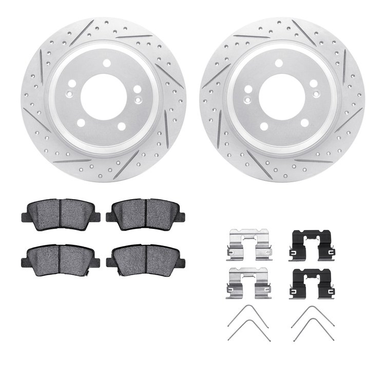 2512-21010 Geoperformance Drilled/Slotted Rotors w/5000 Advanced Brake Pads Kit & Hardware, 2018-2020 Kia/Hyundai/Genesis, Posit