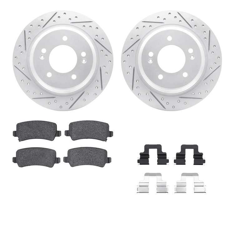 2512-21011 Geoperformance Drilled/Slotted Rotors w/5000 Advanced Brake Pads Kit & Hardware, 2016-2017 Kia/Hyundai/Genesis, Posit