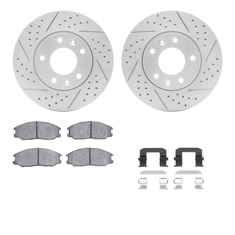 2512-21020 Geoperformance Drilled/Slotted Rotors w/5000 Advanced Brake Pads Kit & Hardware, 2003-2003 Kia/Hyundai/Genesis, Posit