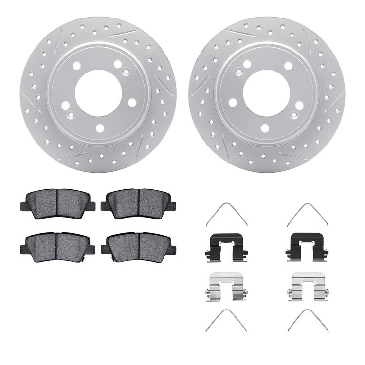 2512-21026 Geoperformance Drilled/Slotted Rotors w/5000 Advanced Brake Pads Kit & Hardware, Fits Select Kia/Hyundai/Genesis, Pos
