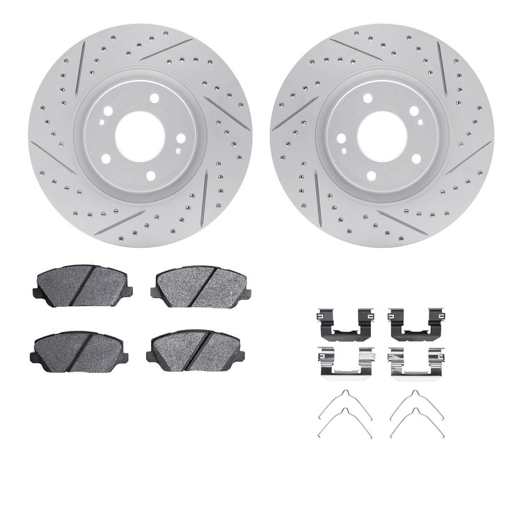 2512-21027 Geoperformance Drilled/Slotted Rotors w/5000 Advanced Brake Pads Kit & Hardware, 2017-2020 Kia/Hyundai/Genesis, Posit