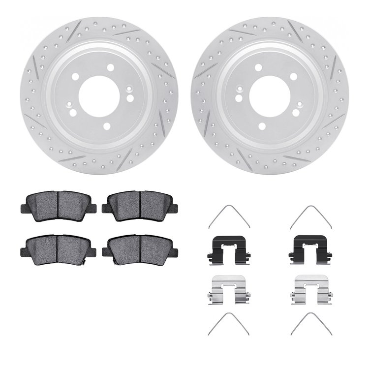 2512-21028 Geoperformance Drilled/Slotted Rotors w/5000 Advanced Brake Pads Kit & Hardware, Fits Select Kia/Hyundai/Genesis, Pos
