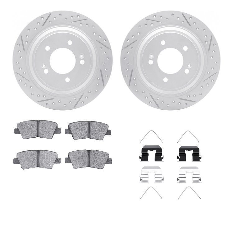 2512-21030 Geoperformance Drilled/Slotted Rotors w/5000 Advanced Brake Pads Kit & Hardware, 2017-2020 Kia/Hyundai/Genesis, Posit