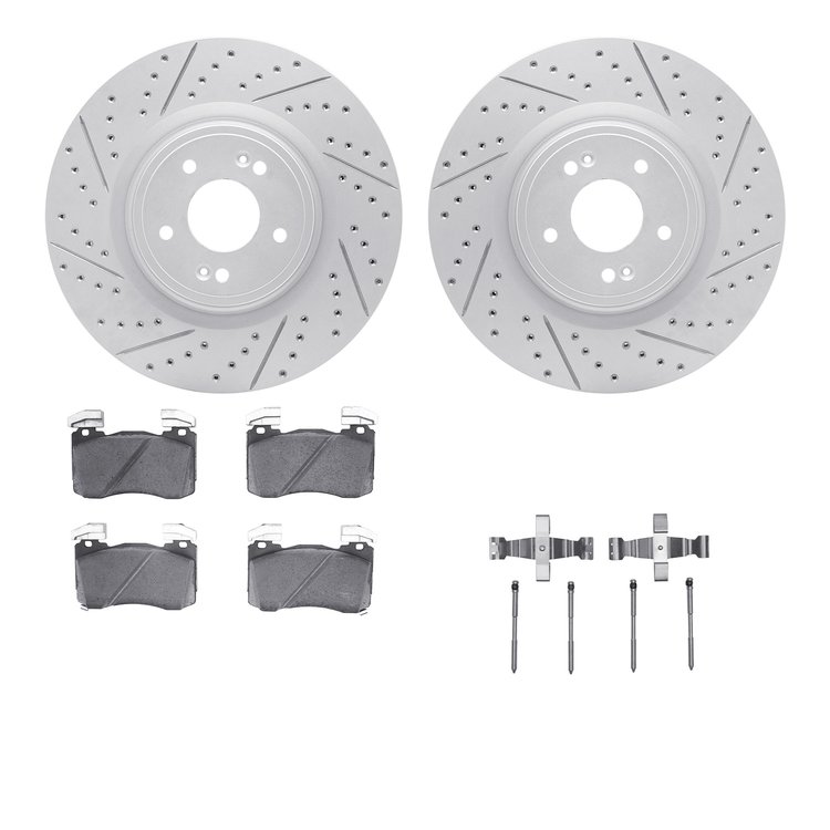 2512-21032 Geoperformance Drilled/Slotted Rotors w/5000 Advanced Brake Pads Kit & Hardware, Fits Select Kia/Hyundai/Genesis, Pos