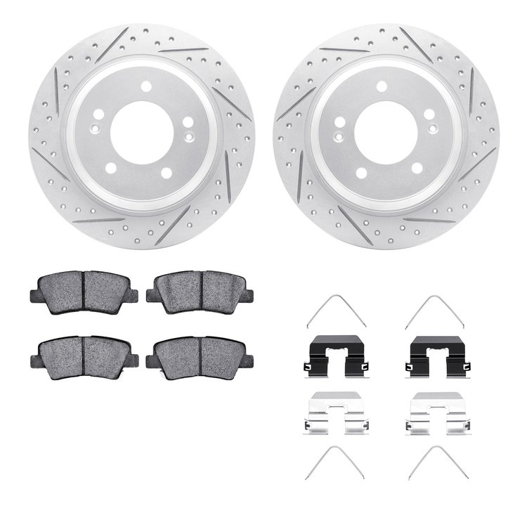 2512-21033 Geoperformance Drilled/Slotted Rotors w/5000 Advanced Brake Pads Kit & Hardware, Fits Select Kia/Hyundai/Genesis, Pos