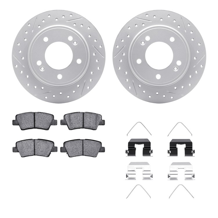 2512-21034 Geoperformance Drilled/Slotted Rotors w/5000 Advanced Brake Pads Kit & Hardware, Fits Select Kia/Hyundai/Genesis, Pos