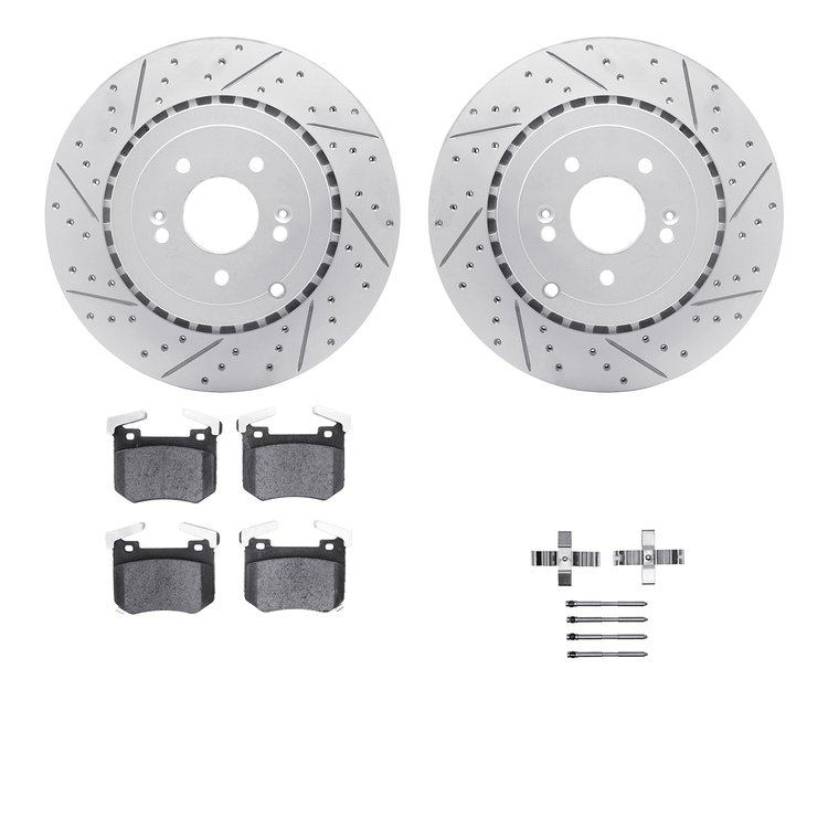 2512-21035 Geoperformance Drilled/Slotted Rotors w/5000 Advanced Brake Pads Kit & Hardware, Fits Select Kia/Hyundai/Genesis, Pos