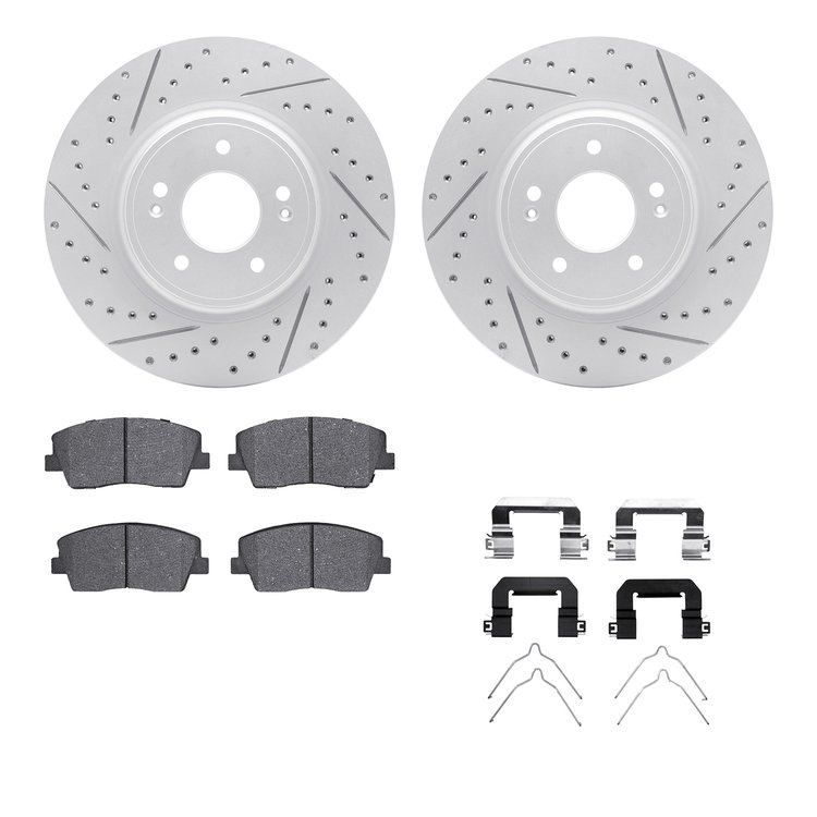2512-21036 Geoperformance Drilled/Slotted Rotors w/5000 Advanced Brake Pads Kit & Hardware, Fits Select Kia/Hyundai/Genesis, Pos