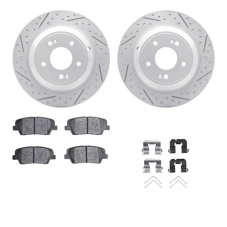 2512-21037 Geoperformance Drilled/Slotted Rotors w/5000 Advanced Brake Pads Kit & Hardware, Fits Select Kia/Hyundai/Genesis, Pos