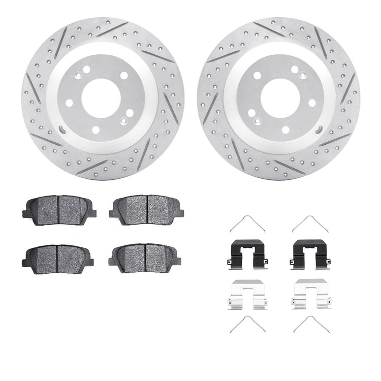 2512-21042 Geoperformance Drilled/Slotted Rotors w/5000 Advanced Brake Pads Kit & Hardware, 2015-2020 Kia/Hyundai/Genesis, Posit