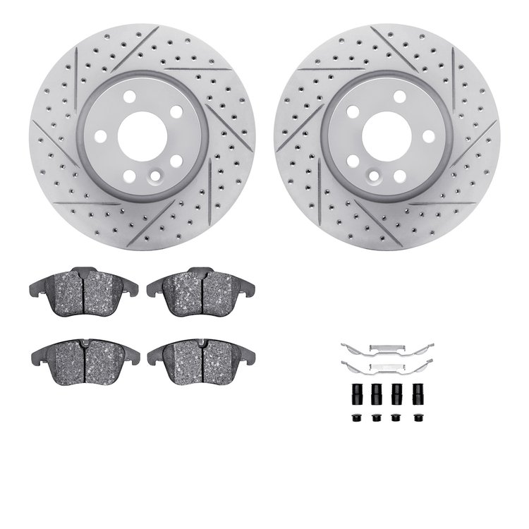 2512-27059 Geoperformance Drilled/Slotted Rotors w/5000 Advanced Brake Pads Kit & Hardware, 2007-2018 Multiple Makes/Models, Pos
