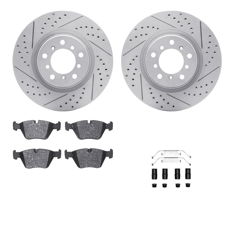 2512-31040 Geoperformance Drilled/Slotted Rotors w/5000 Advanced Brake Pads Kit & Hardware, 2006-2006 BMW, Position: Front