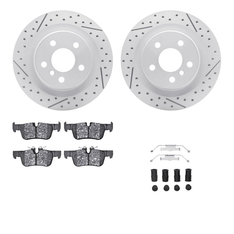 2512-31119 Geoperformance Drilled/Slotted Rotors w/5000 Advanced Brake Pads Kit & Hardware, 2018-2018 BMW, Position: Rear