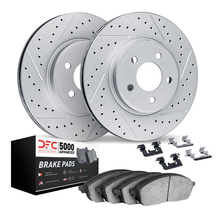 2512-31413 Geoperformance Drilled/Slotted Rotors w/5000 Advanced Brake Pads Kit & Hardware, Fits Select Multiple Makes/Models, P