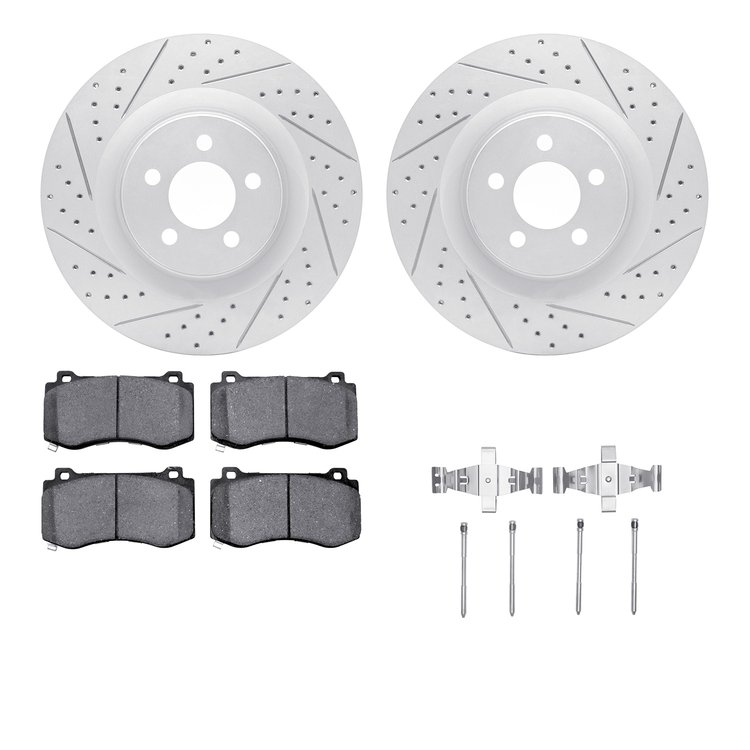 2512-39014 Geoperformance Drilled/Slotted Rotors w/5000 Advanced Brake Pads Kit & Hardware, Fits Select Mopar, Position: Front