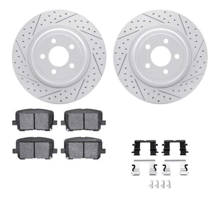 2512-39016 Geoperformance Drilled/Slotted Rotors w/5000 Advanced Brake Pads Kit & Hardware, Fits Select Mopar, Position: Rear
