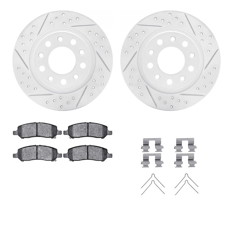 2512-40010 Geoperformance Drilled/Slotted Rotors w/5000 Advanced Brake Pads Kit & Hardware, 2013-2016 Mopar, Position: Rear
