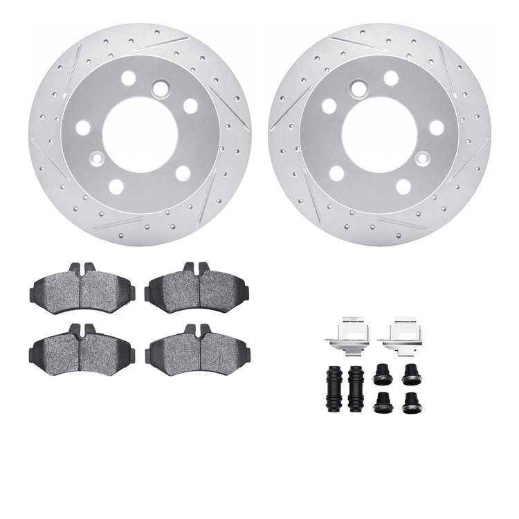2512-40012 Geoperformance Drilled/Slotted Rotors w/5000 Advanced Brake Pads Kit & Hardware, 2002-2018 Multiple Makes/Models, Pos