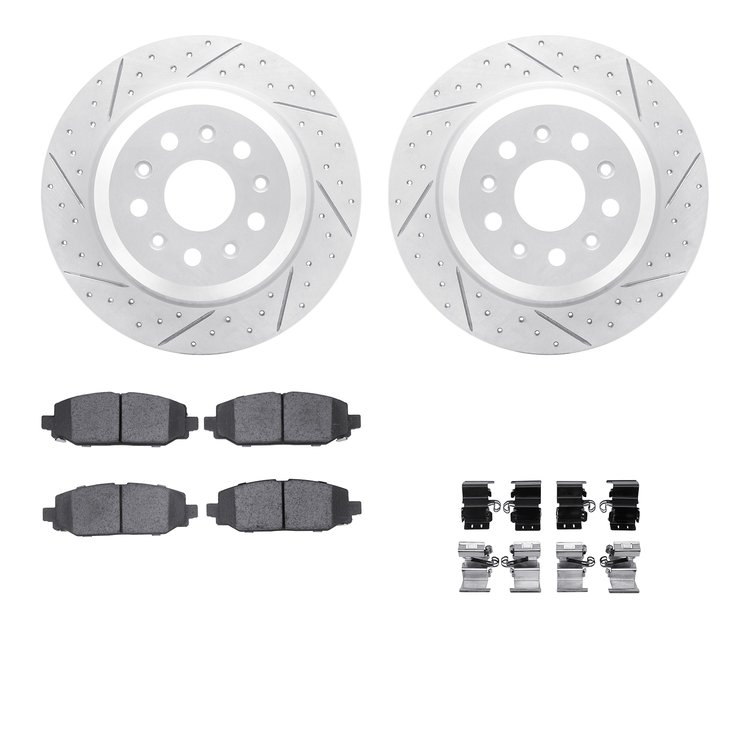 2512-42025 Geoperformance Drilled/Slotted Rotors w/5000 Advanced Brake Pads Kit & Hardware, Fits Select Mopar, Position: Rear