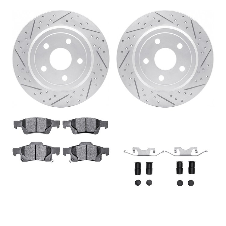 2512-42037 Geoperformance Drilled/Slotted Rotors w/5000 Advanced Brake Pads Kit & Hardware, Fits Select Mopar, Position: Rear