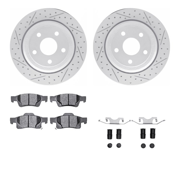 2512-42038 Geoperformance Drilled/Slotted Rotors w/5000 Advanced Brake Pads Kit & Hardware, Fits Select Mopar, Position: Rear